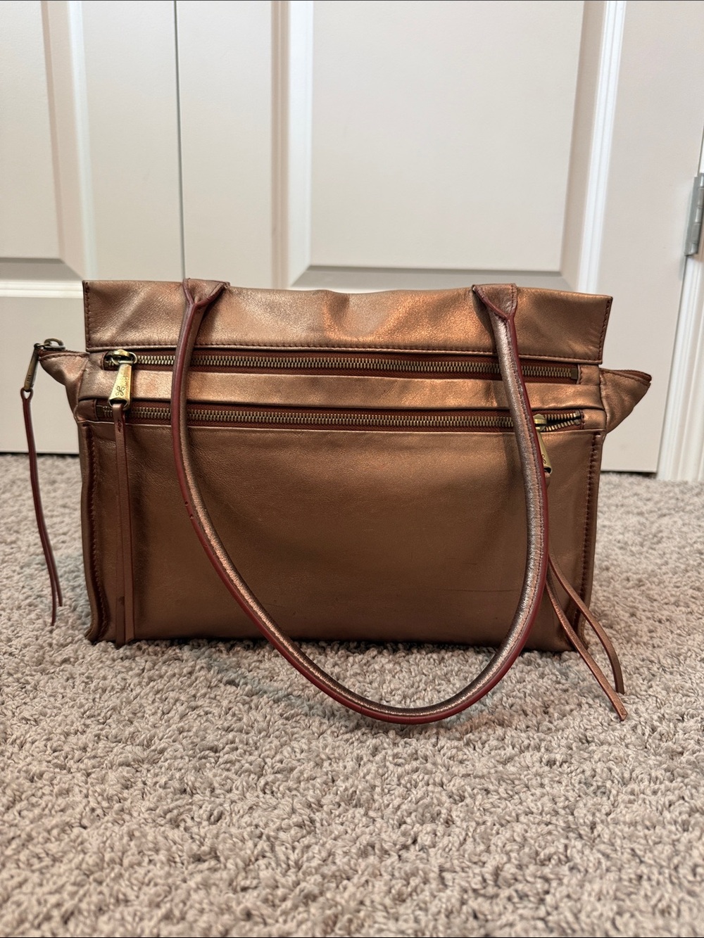 Metallic Bronze Leather Tote Handbag